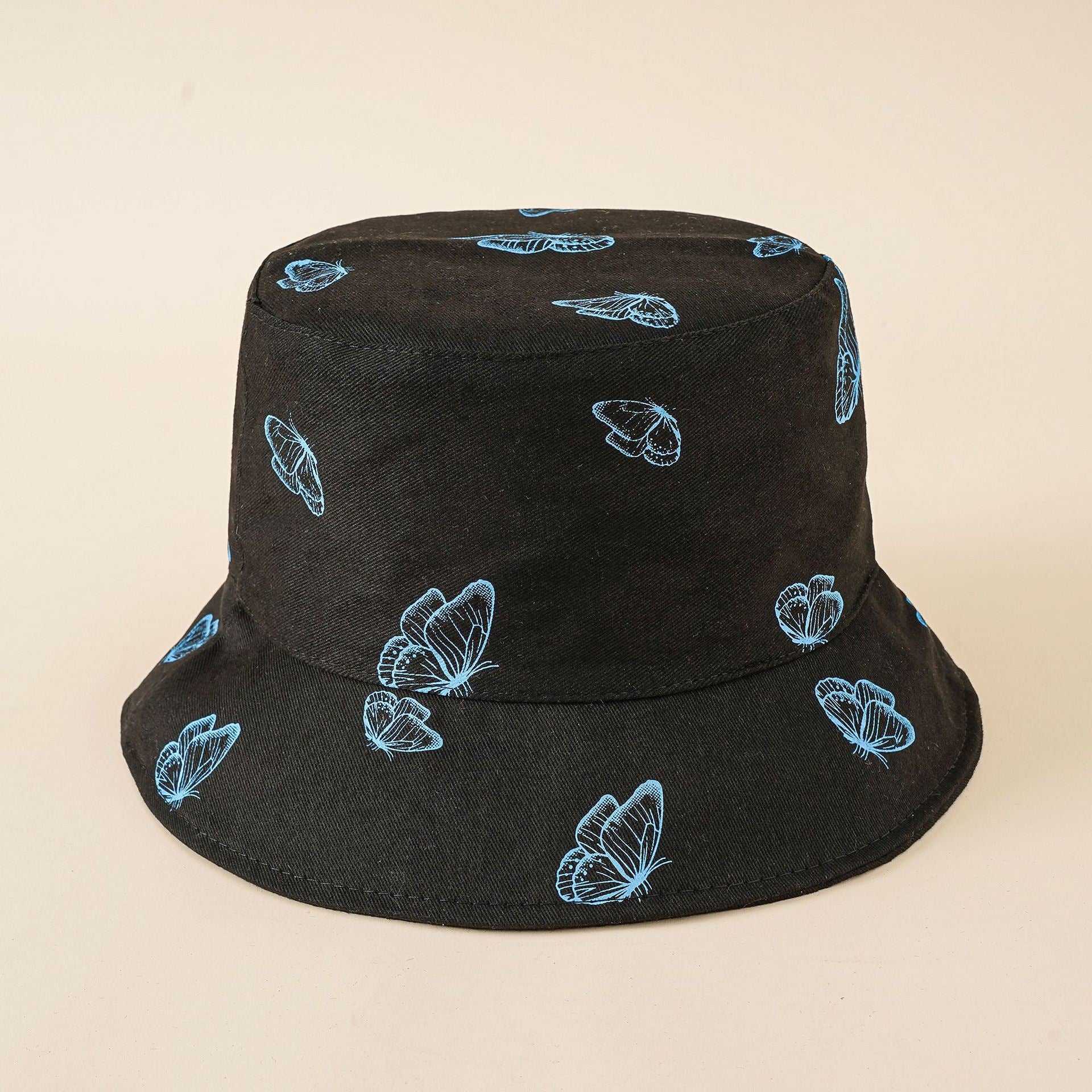New butterfly print fisherman hat female summer Korean version fashion double-sided pot hat sun hat tide Doba